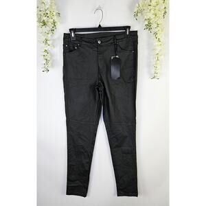 New SPYM Black Vegan Leather Coated Skinny Pant Size 42 10 12 Grunge Rocker Moto